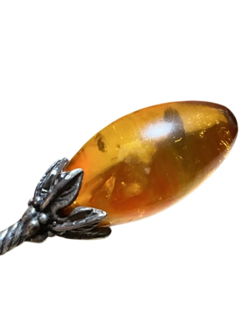 Vintage Genuine Amber Sterling Silver Drop Dangle Earrings 1.75